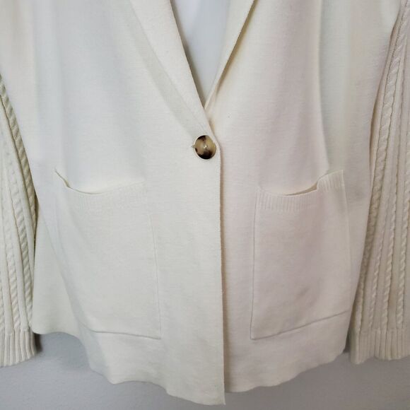 Como Vintage Cardigan Blazer XL Ivory White Knit Cable Sleeves Preppy Classic - Picture 4 of 10
